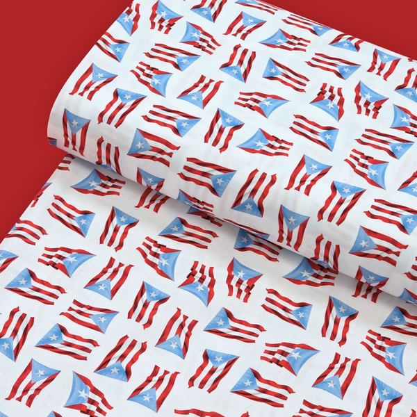 100% Cotton Print Fabric, 44/45" Wide - Bandera de Puerto Rico