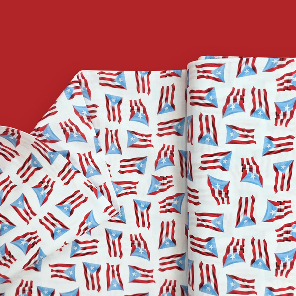 100% Cotton Print Fabric, 44/45" Wide - Bandera de Puerto Rico