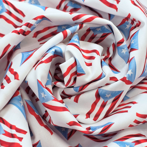 100% Cotton Print Fabric, 44/45" Wide - Bandera de Puerto Rico