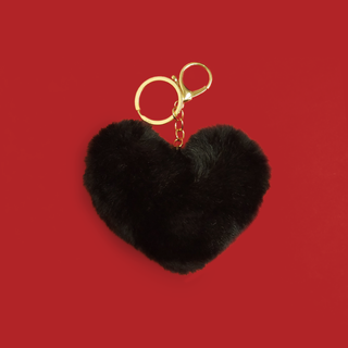 Black Heart Pom-Pom Keychain; 1 Piece