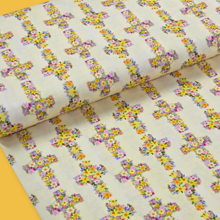 Printed 100% Cotton Fabric, 44/45" - Crosses with Flowers