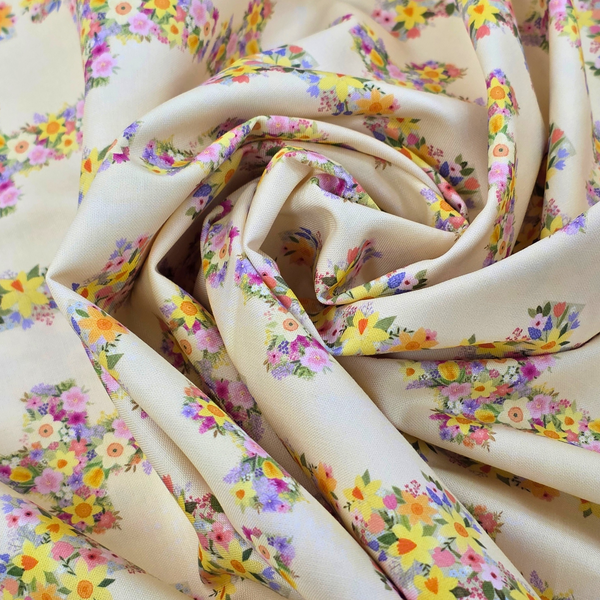 Tela Estampada de 100% Algodón , 44/45" - Cruces con Flores