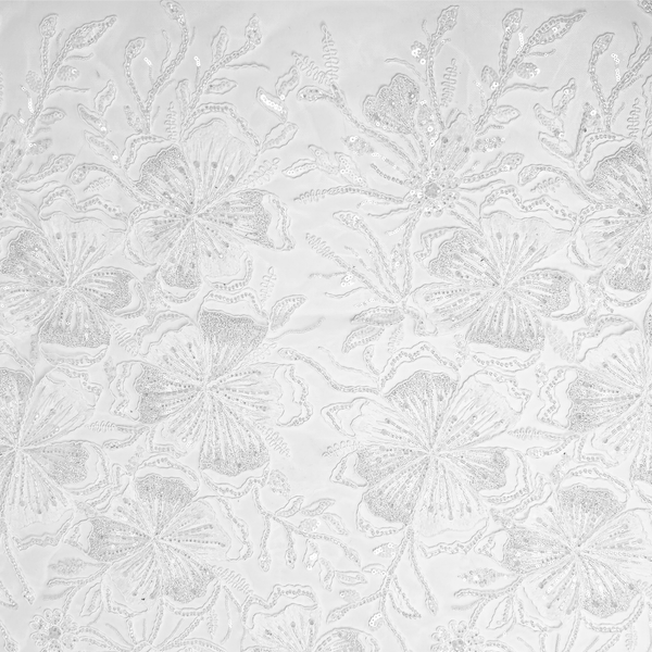 Tela Tulle de Encaje Bordada 60", Blanco - 1 yarda