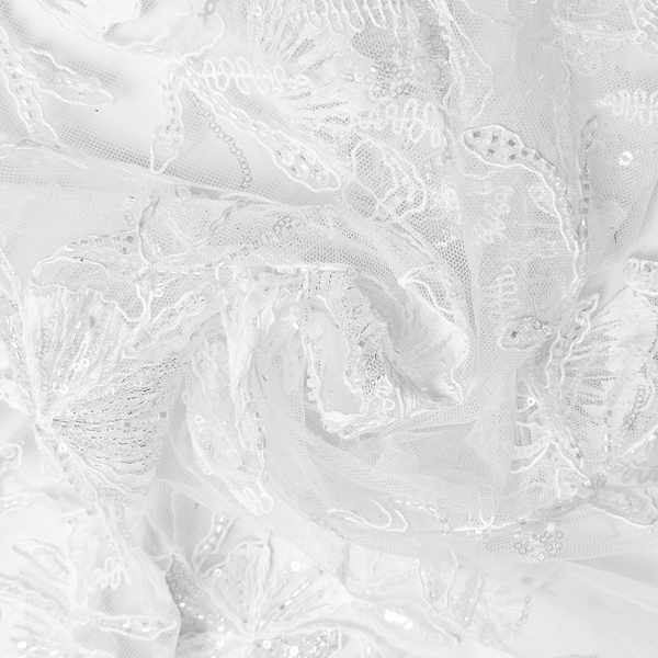 Tela Tulle de Encaje Bordada 60", Blanco - 1 yarda