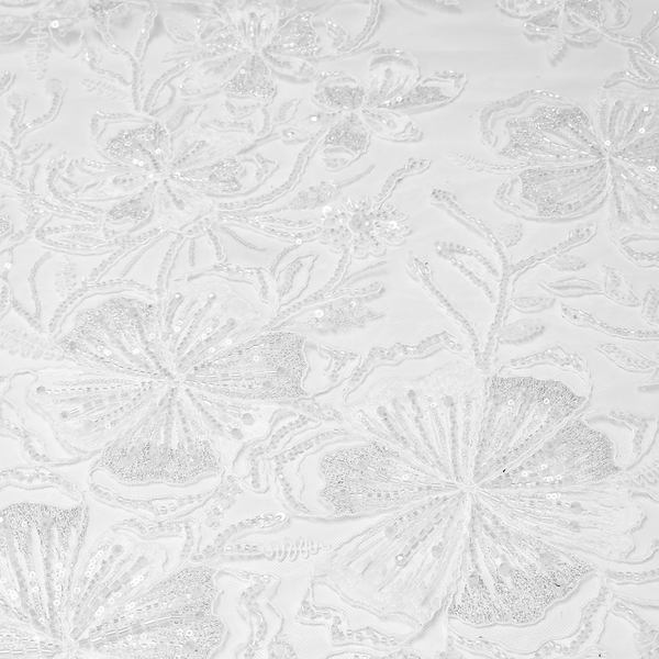 Tela Tulle de Encaje Bordada 60", Blanco - 1 yarda