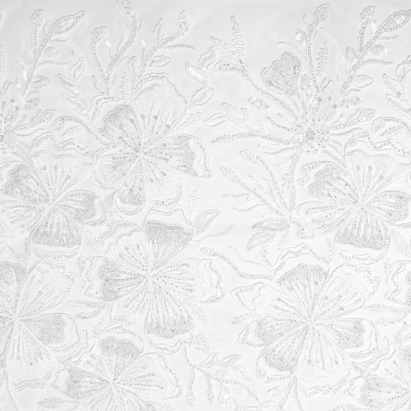 Tela Tulle de Encaje Bordada 65", Blanco - 1 yarda