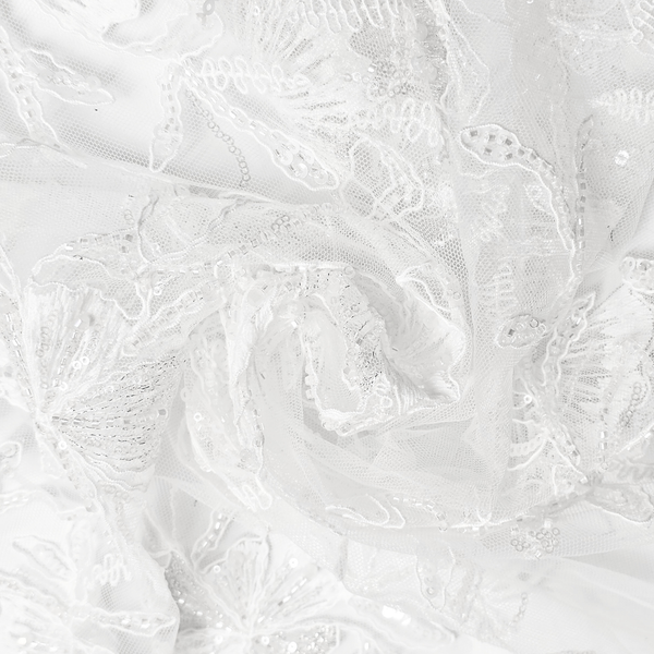 Tela Tulle de Encaje Bordada 65", Blanco - 1 yarda