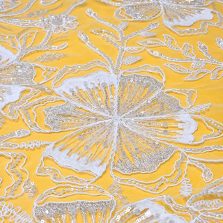 Tela Tulle de Encaje Bordada 65", Blanco - 1 yarda