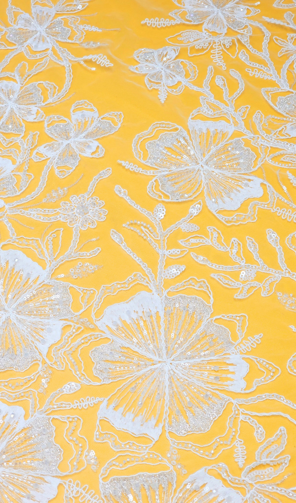 Tela Tulle de Encaje Bordada 65", Blanco - 1 yarda