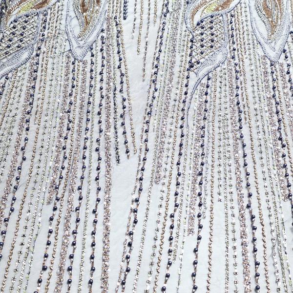 Embroidered Lace Tulle Fabric 65", Dusty Rose / Silver - 1 yard