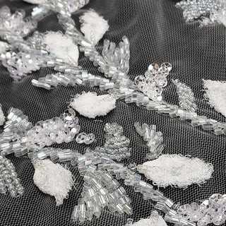 Embroidered Leaves Lace Fabric with Beads and Sequins - 45" Wide