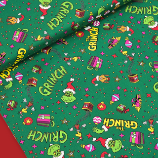 100% Cotton Print Fabric, 44/45" Wide, Grinch Gifts - Green