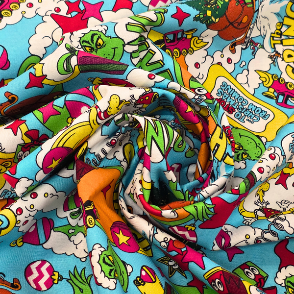 100% Cotton Print Fabric, 44/45" Wide, Grinch - Stop Christmas