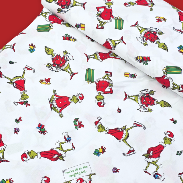100% Cotton Print Fabric, 44/45" Wide, Grinch - Naughty List