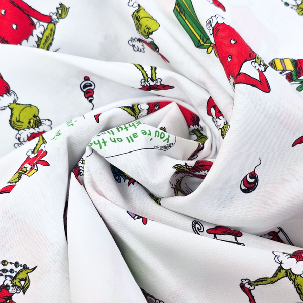 100% Cotton Print Fabric, 44/45" Wide, Grinch - Naughty List