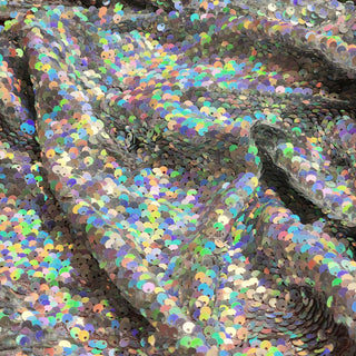 Sequins Fabric, Holographic Silver - 60" Wide