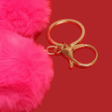 Hot Pink Heart Pom-Pom Keychain; 1 Piece