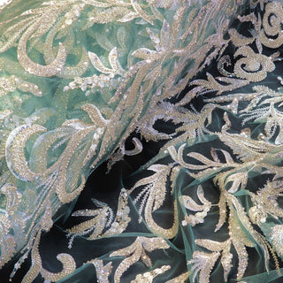 Embroidered Lace Fabric with Beads and Sequins, Mint Mesh - 54" Wide
