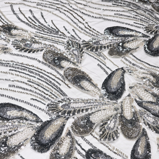 Tela Tulle de Encaje Bordada 65", Gris - 1 yarda