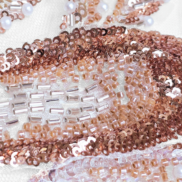 Tela Tulle de Encaje Bordada 65", Rose Gold - 1 yarda
