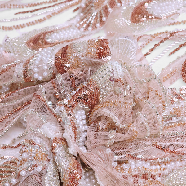 Tela Tulle de Encaje Bordada 65", Rose Gold - 1 yarda