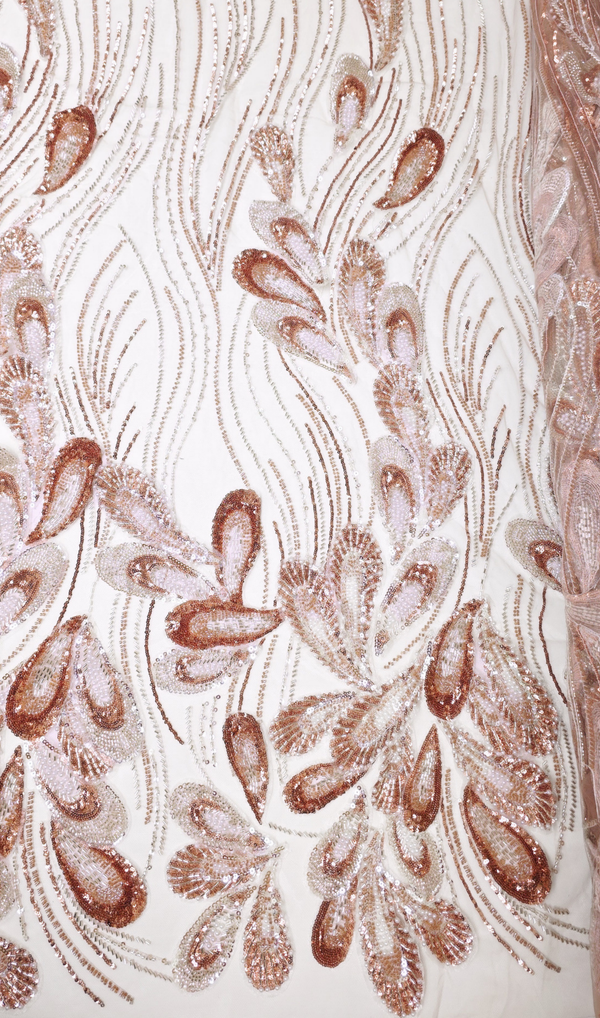 Tela Tulle de Encaje Bordada 65", Rose Gold - 1 yarda