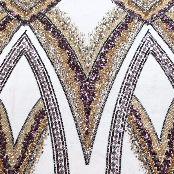 Embroidered Lace Tulle Fabric 65”, Black / Red / Gold - 1 yard