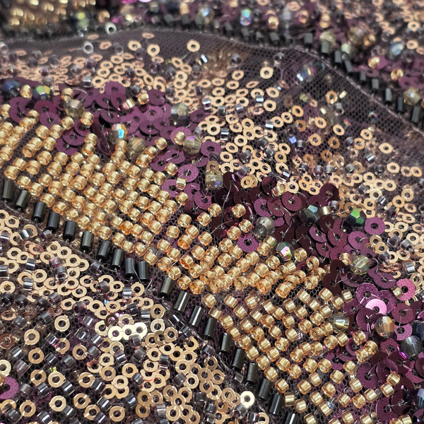 Embroidered Lace Tulle Fabric 65”, Black / Red / Gold - 1 yard