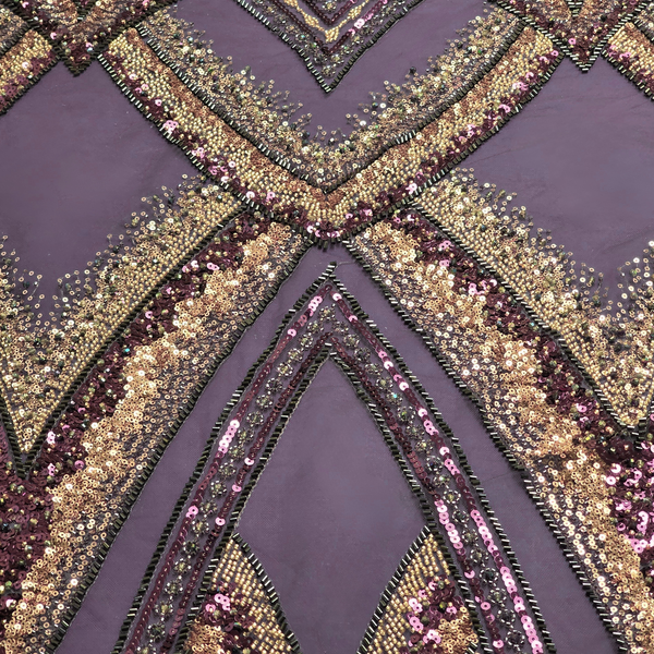 Embroidered Lace Tulle Fabric 65”, Black / Red / Gold - 1 yard