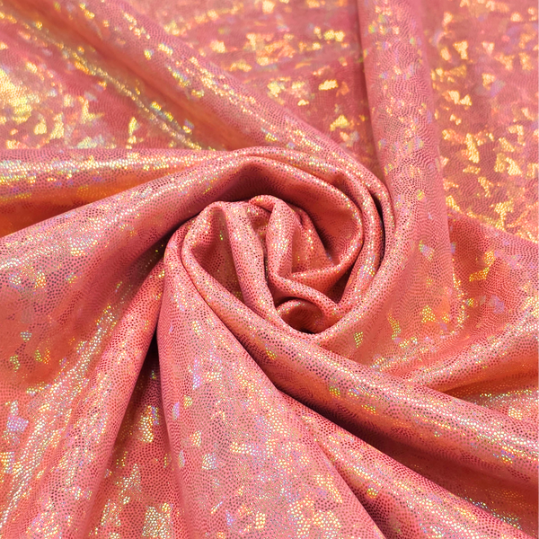 Tela Licra Holográfica 60", Estampado de Cristal Coral - 1 yarda