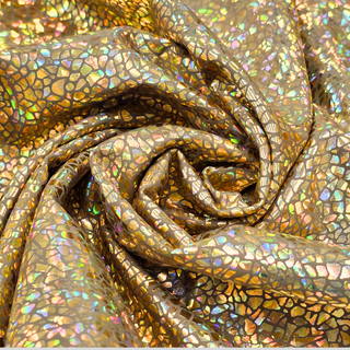 Tela Licra Holográfica 60", Estampado de Mosaico Dorado - 1 yarda