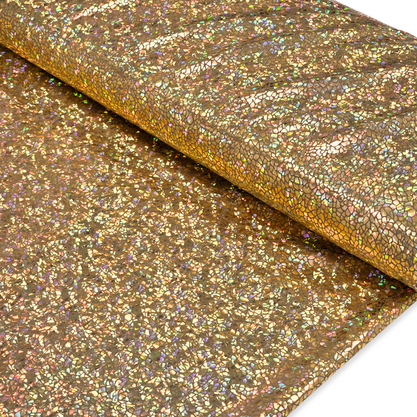 60" Holographic Lycra Fabric, Poly / Spandex - Dark Gold and Black