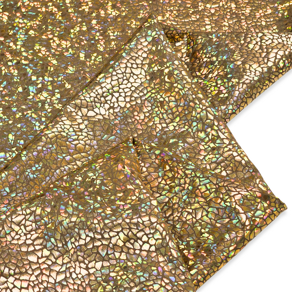 60" Holographic Lycra Fabric, Poly / Spandex - Dark Gold and Black