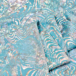 Tela Licra Holográfica 60", Aqua y Plateado - 1 yarda