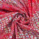 Tela Licra Holográfica 60", Estampado de Cocodrilo Rojo y Plateado - 1 yarda