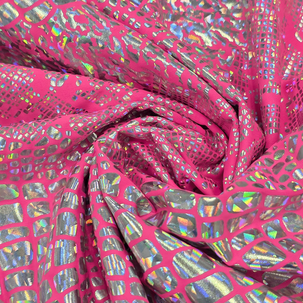 60" Holographic Lycra Fabric, Poly / Spandex - Dark Gold and Black