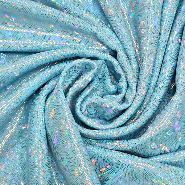 Tela Licra Holográfica 60", Estampado de Cristal Aqua - 1 yarda