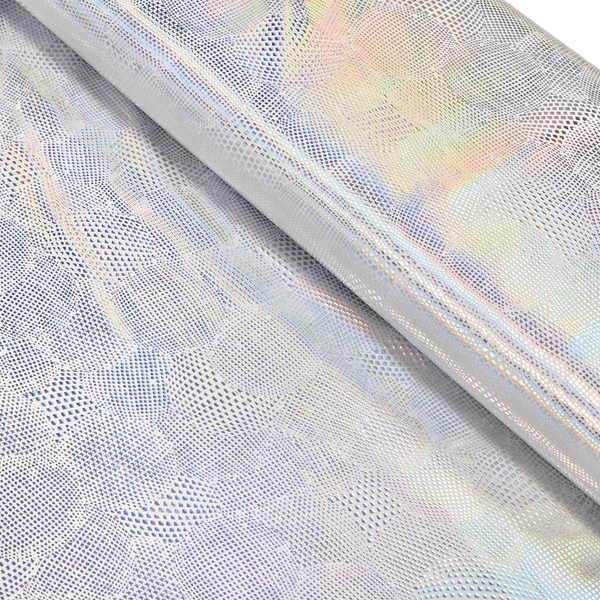 Tela Licra Holográfica 60", Estampado de Esferas Plateado - 1 yarda