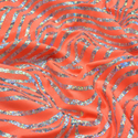 Tela Licra Holográfica 60", Estampado Ondulado Anaranjado con Brillo y Plateado - 1 yarda