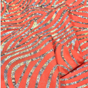 Tela Licra Holográfica 60", Estampado Ondulado Anaranjado con Brillo y Plateado - 1 yarda