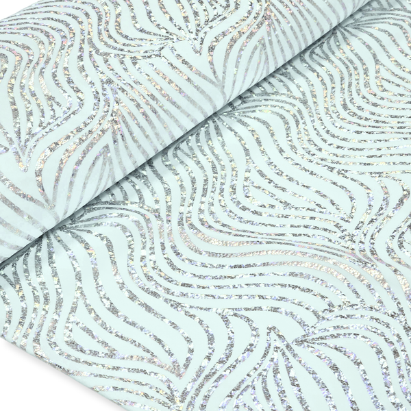 Tela Licra Holográfica 60", Estampado Ondulado Aqua Claro - 1 yarda
