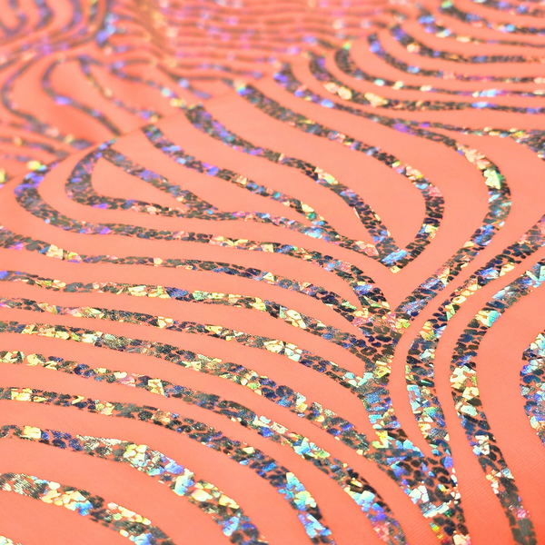 Tela Licra Holográfica 60", Estampado Ondulado Melocotón - 1 yarda