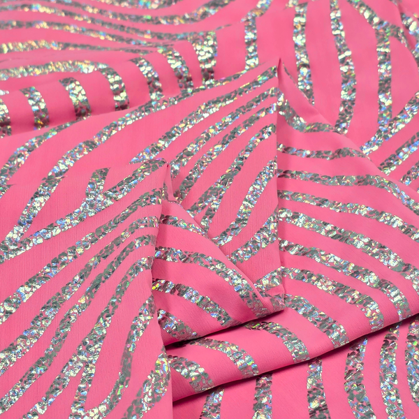 60" Holographic Lycra Fabric, Poly / Spandex - Dark Gold and Black