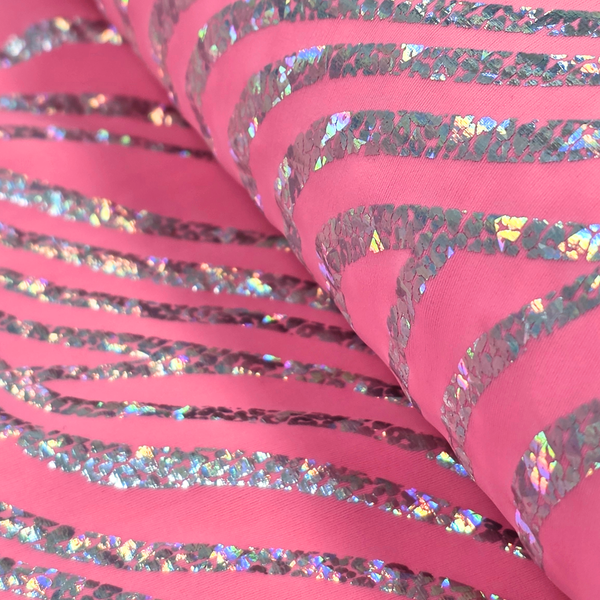 60" Holographic Lycra Fabric, Poly / Spandex - Dark Gold and Black