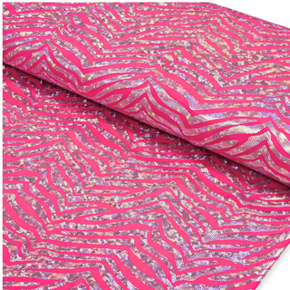 Tela Licra Holográfica 60", Estampado de Zebra Rosa y Plateado - 1 yarda
