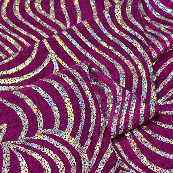 60" Holographic Lycra Fabric, Poly / Spandex - Dark Gold and Black