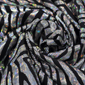 Tela Licra Holográfica 60", Estampado de Zebra Nergro y Plateado - 1 yarda