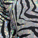 Tela Licra Holográfica 60", Estampado de Zebra Nergro y Plateado - 1 yarda