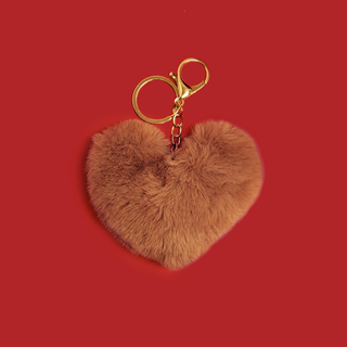 Light Brown Heart Pom-Pom Keychain; 1 Piece