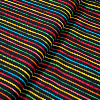 Tela Estampada de 100% Algodón 44/45" Líneas Coloridas, Negro - 1 yarda